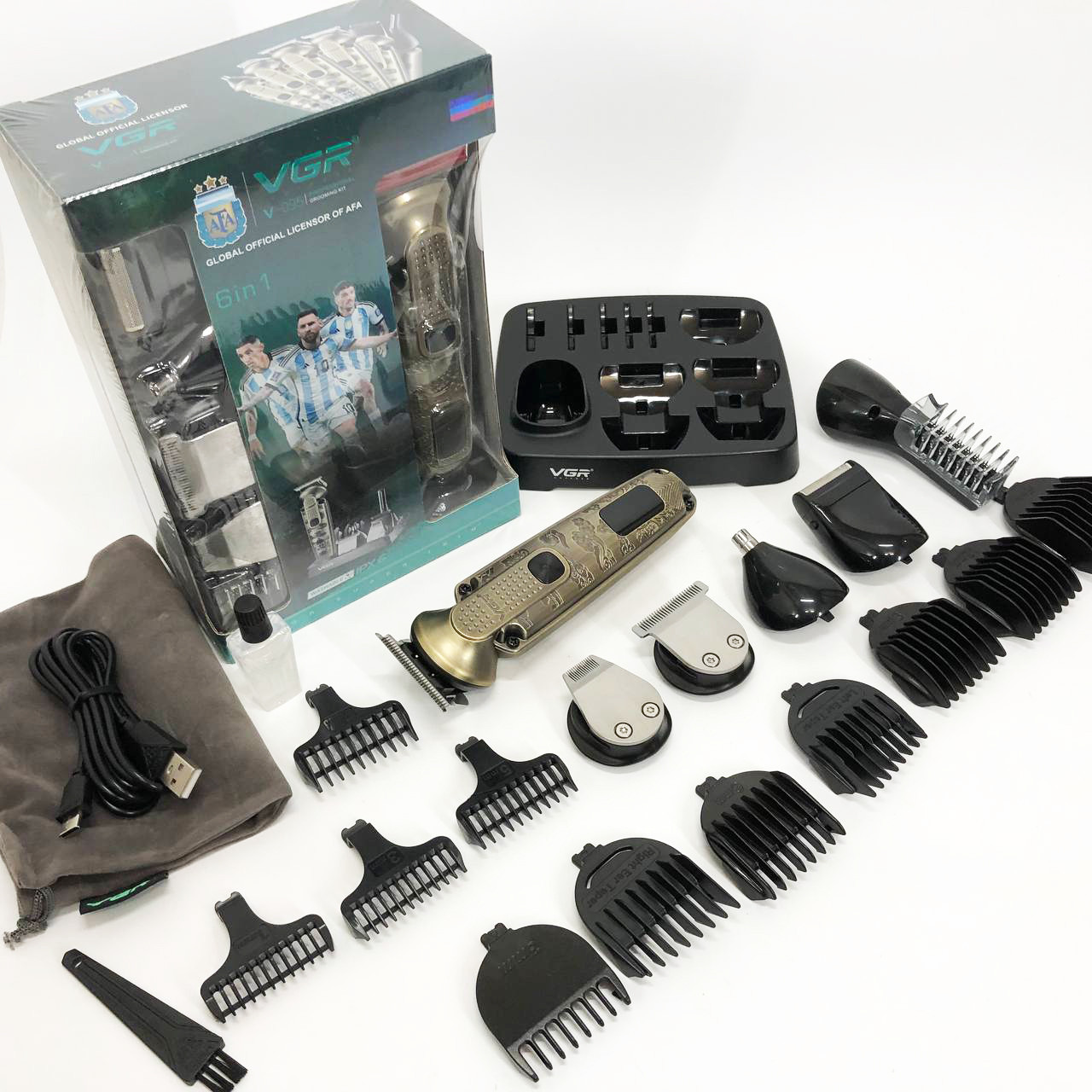 Набір для стрижки VGR 6 в 1 V-095, 16 насадок, Багатофункціональна акумуляторна машинка для стрижки, фото 1