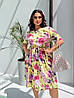 Простора зручна сукня приталена з резинкою, з принтом квітів, батал великі розміри, фото 10