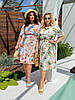 Простора зручна сукня приталена з резинкою, з принтом квітів, батал великі розміри, фото 5