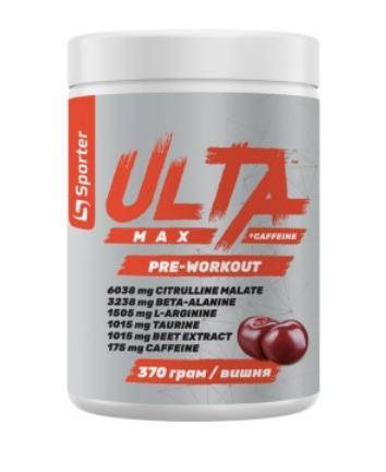 Предтрен SPORTER Ulta Max Pre-Workout + сaffeine 370 грам Смак : вишня
