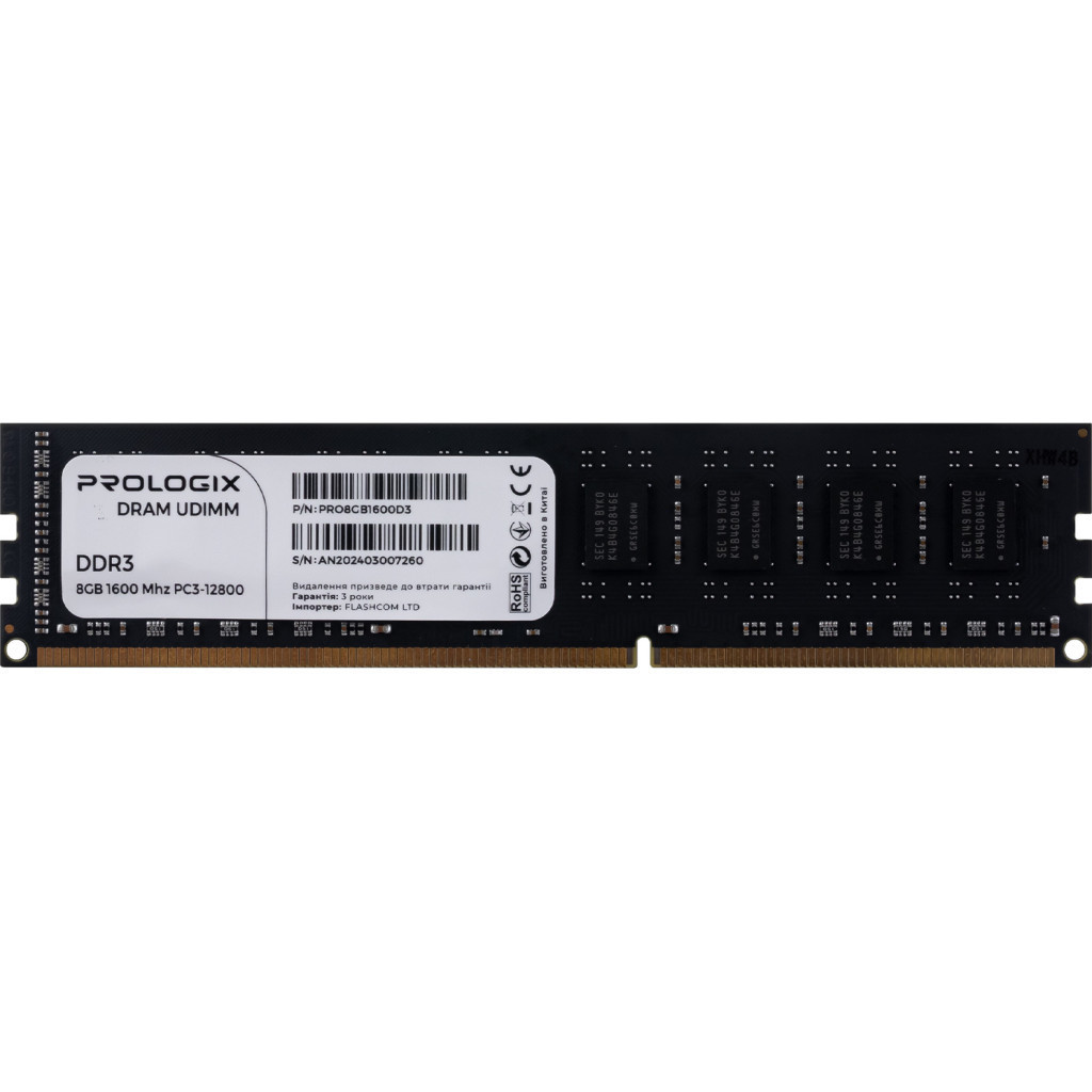 Модуль пам'яті для комп'ютера DDR3 8GB 1600 MHz Prologix (PR