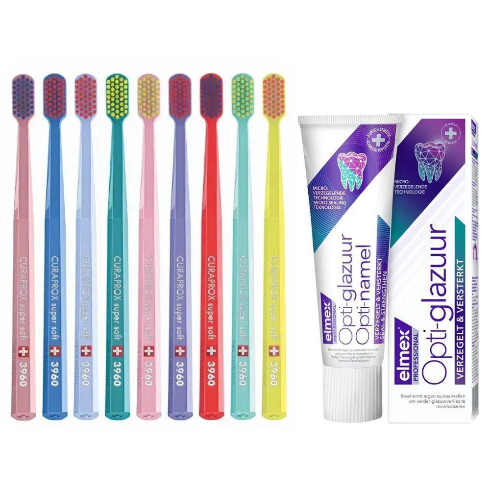 Зубна щітка Curaprox CS 3960 Super Soft для чутливих ясен і пародонтозу + паста Elmex Opti-Namel для захисту емалі