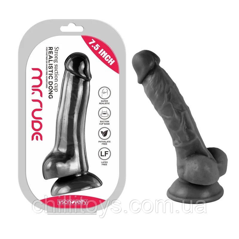 Фаллоимитатор на присоске Realistic Dong Black Mr. Rude 7.5, Черный