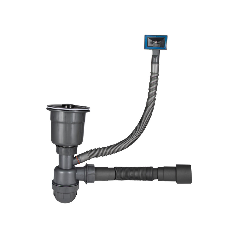 Сифон LK15 для кухонної мийки Bruch PVD, випуск 115 мм колбовий з квадратним переливом Black (вихід гофри 40/50мм) Lidz, фото 1