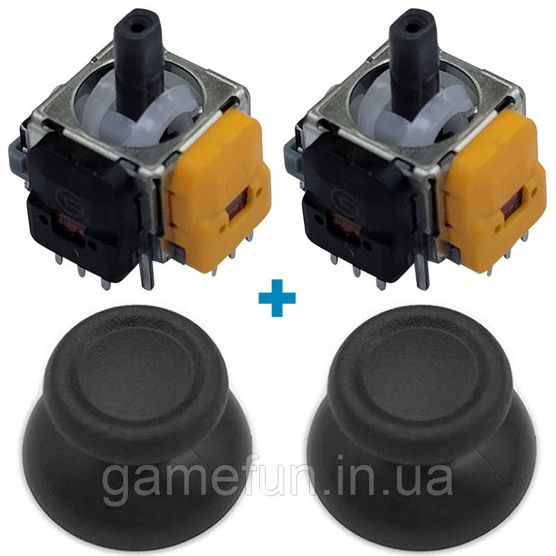 D стик механізм Dualshock 4 PS4 V2 Hall Effect 2 шт + стики V1 чорні 2 шт, фото 1