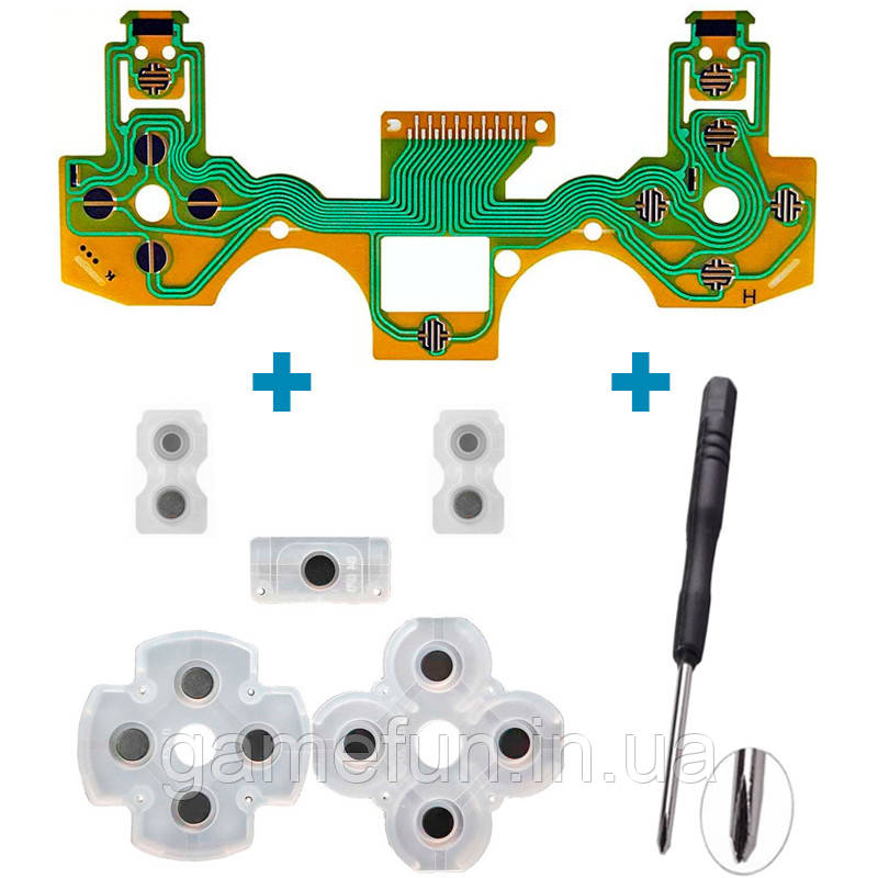 Шлейф + контактні кнопки Dualshok 4 JDM-001/JDM-011 + викрутка, фото 1