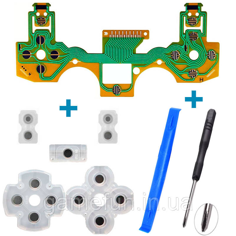 Шлейф + контактні кнопки Dualshok 4 JDM-001/JDM-011 + викрутка + лопатка, фото 1