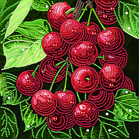 Алмазна мозаїка «Соковита Вишня» 25х25 см на підрамнику, набір для вишивки стразами