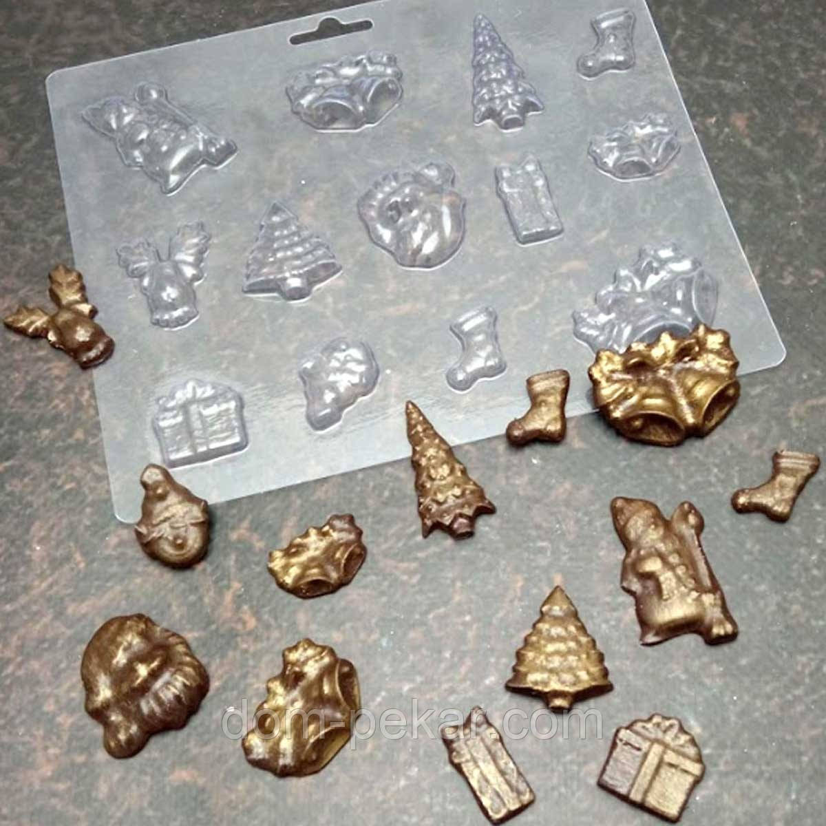 Новорічне асорті до 5 см молд для шоколаду пластик 13 шт VD-0052