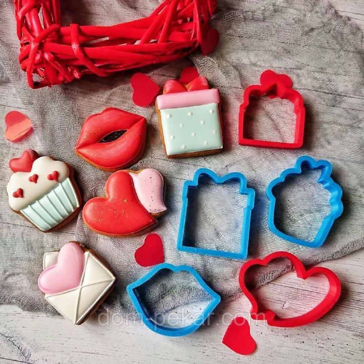 День Валентина набір мінівирубок для пряників 4,5-5,5 см 5 шт (3D)