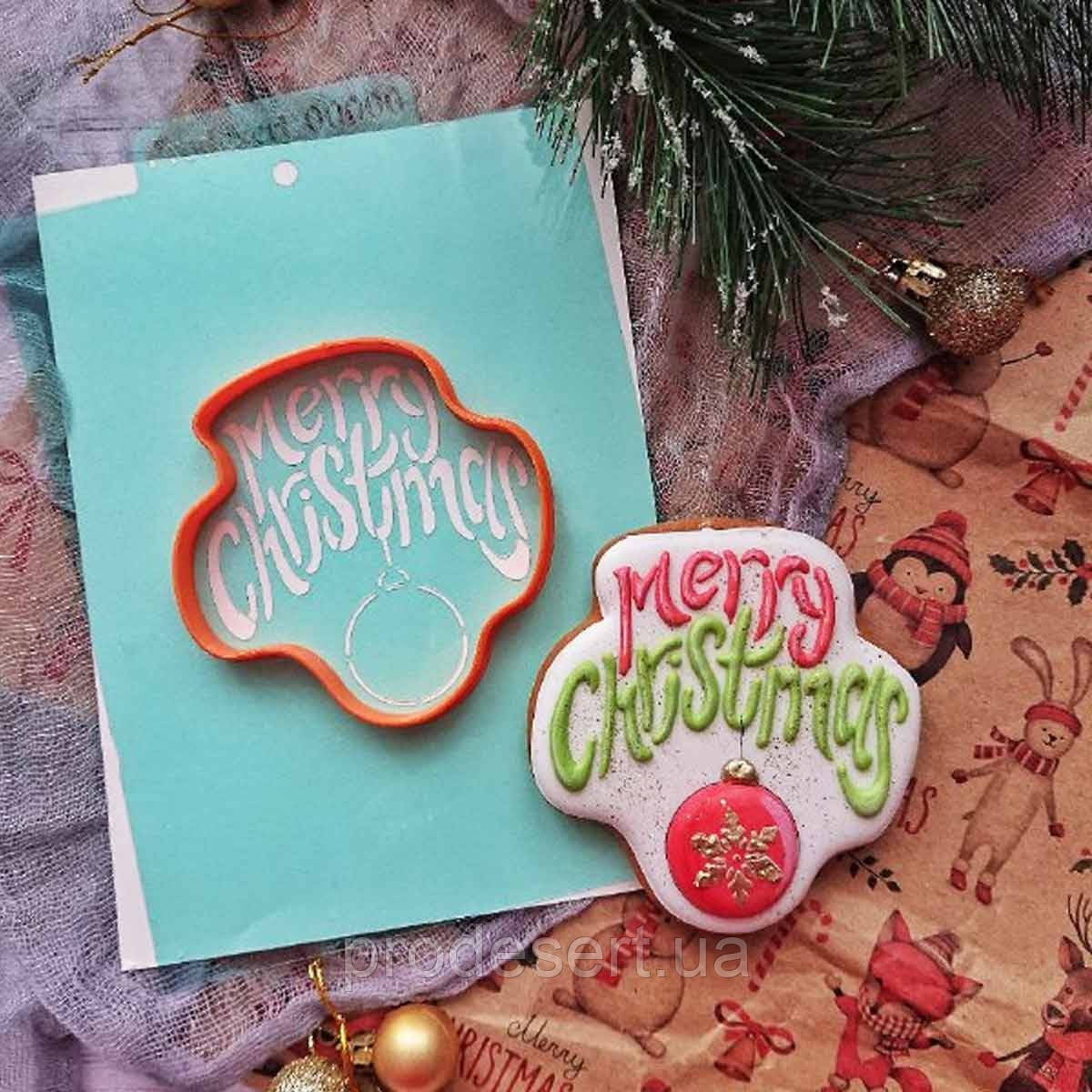 Merry Christmas вирубка з трафаретом 8.8*8.5 см (TR-2)