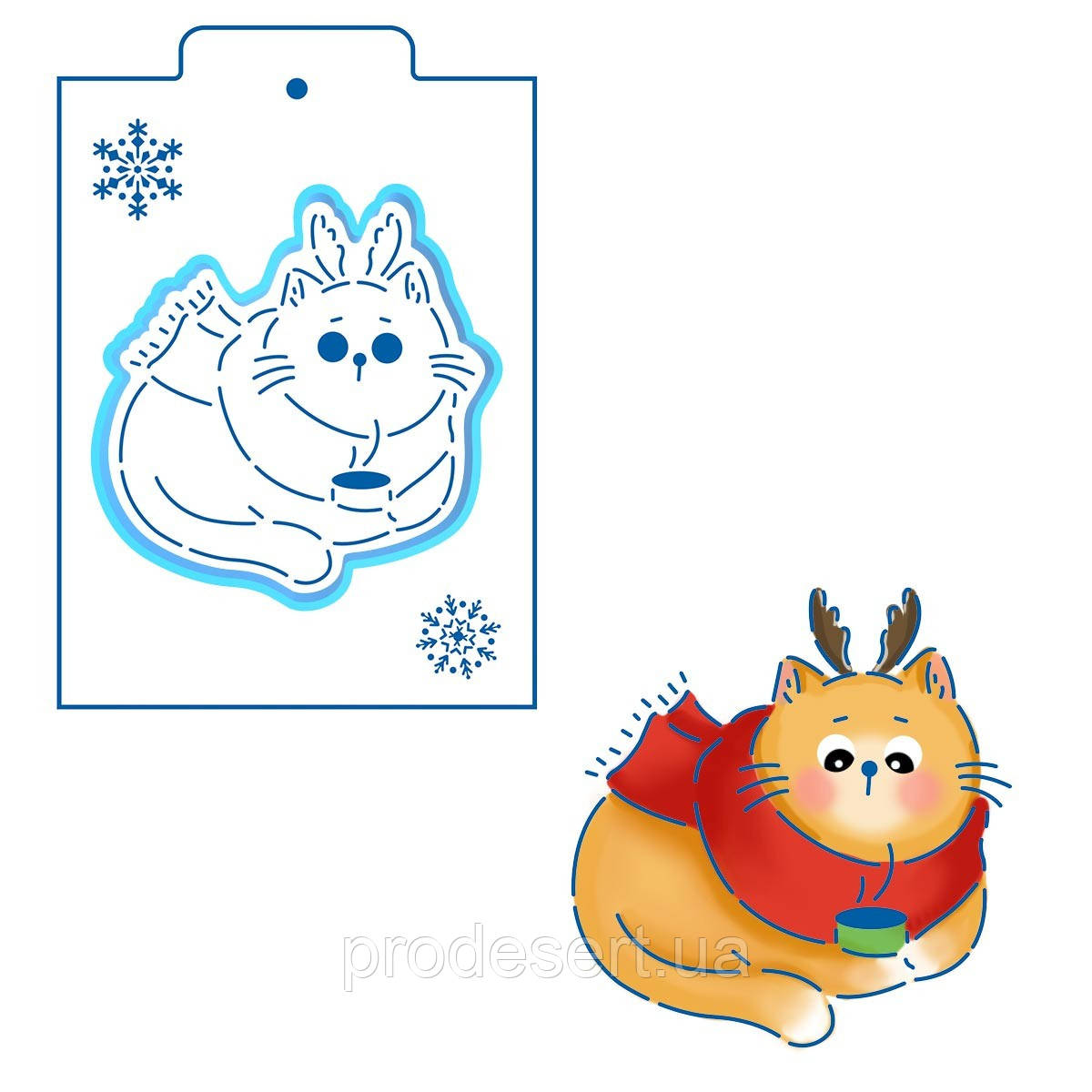 Котик новорічний вирубка з трафаретом 11,4*11 см (TR-2)