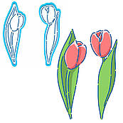 Тюльпани 2 шт вирубки з трафаретом 11,5*3,5 см (TR-2)