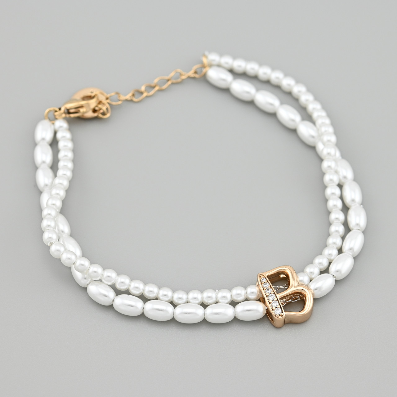 Браслет В 53833 ширина 7 мм штучні перли позолота 18К довжина 17+3, фото 1