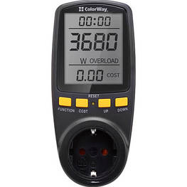Ваттметр ColorWay цифровий 16A/3680W, black (CW-VM16-02D) - оригинал
