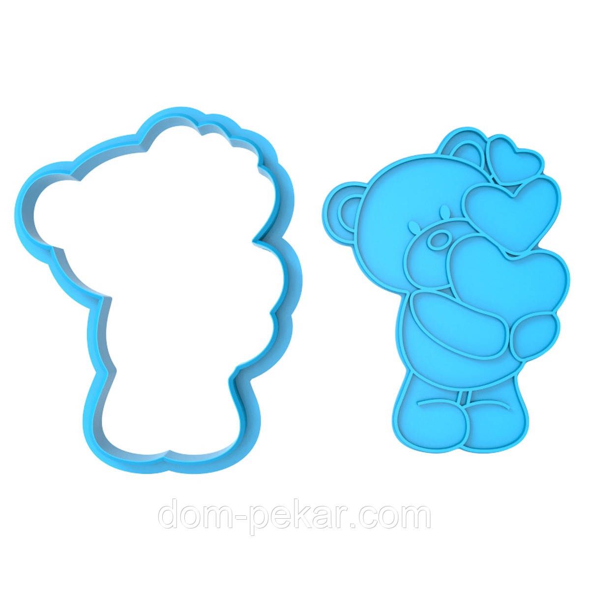 Ведмедик з серцями вирубка з відбитком для пряників 9*6,6 см (3D)