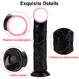 Чорний фалоімітатор на присосці 16 см, Реалістичний фалос дилдо для жінок, Штучний член, Інтимні іграшки, фото 7