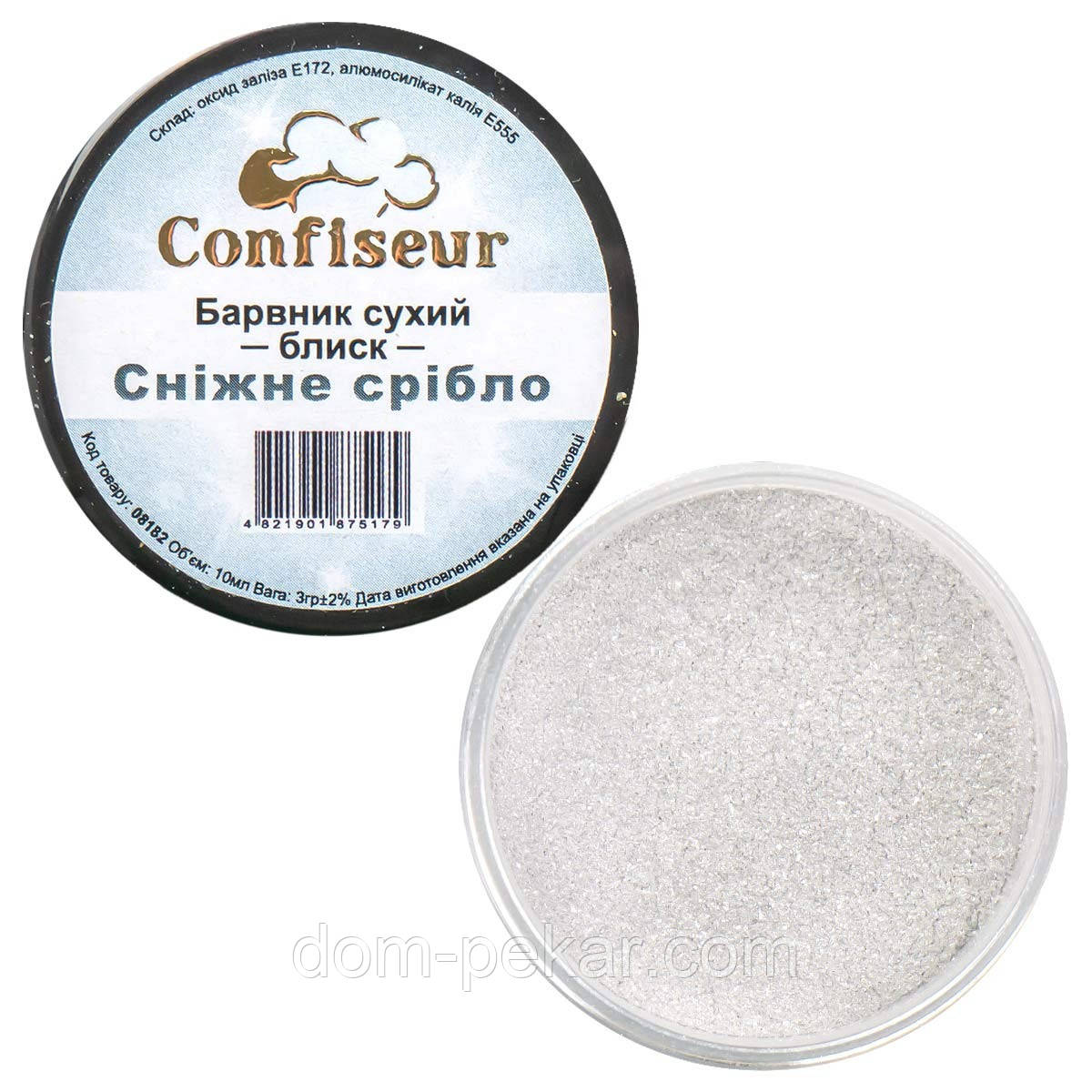 Confiseur Снігове срібло барвник сухий блиск 10 мл