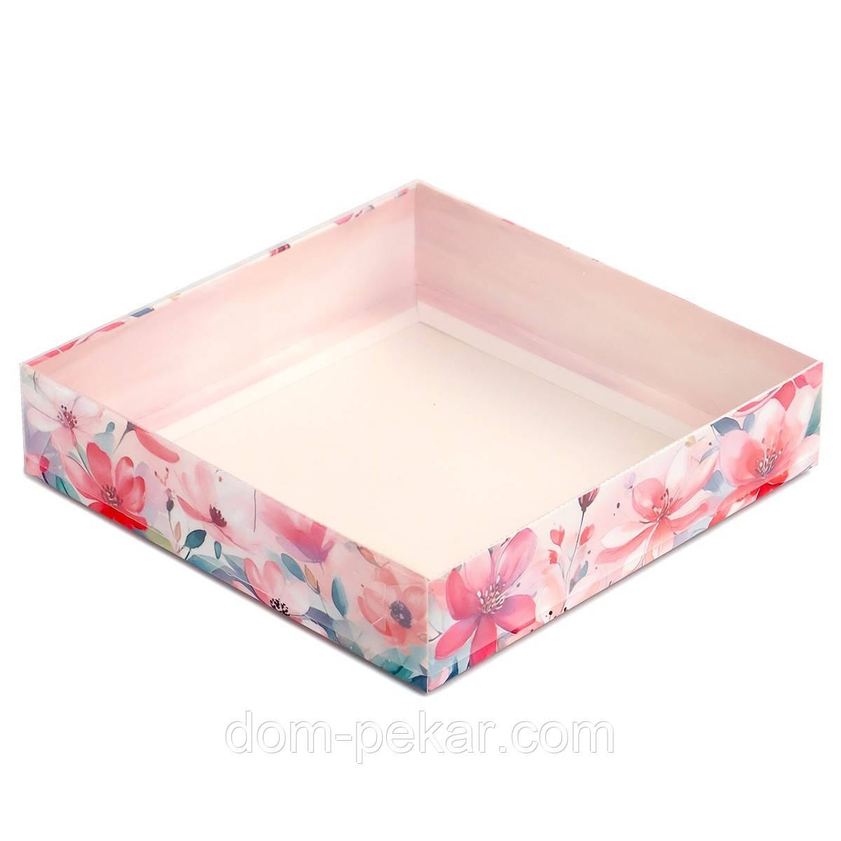 Упаковка для пряників із прозорою кришкою 160*160*35 мм Акварельні квіти