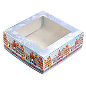 Упаковка для Зефіру з віконцем Зимове місто 200*200*70 мм