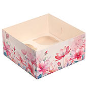 Упаковка для десертів із прозорою кришкою 160*160*80 мм Акварельні квіти