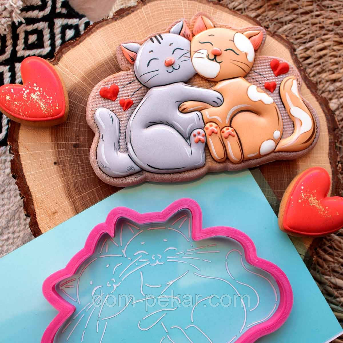 Котики закохані вирубка з трафаретом 10*13,5 см (TR-2)