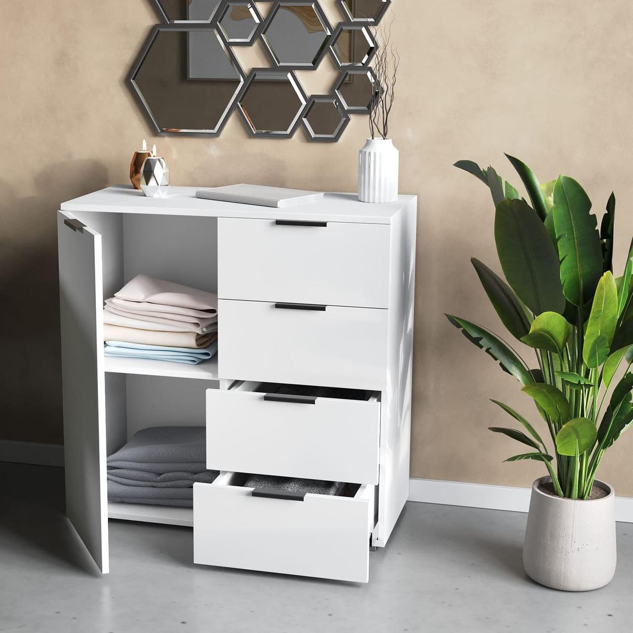 Місткий комод із 4 шухлядами та 2 закритими дверцятами полицями Дизайнерські комоди для одягу 80см, фото 1