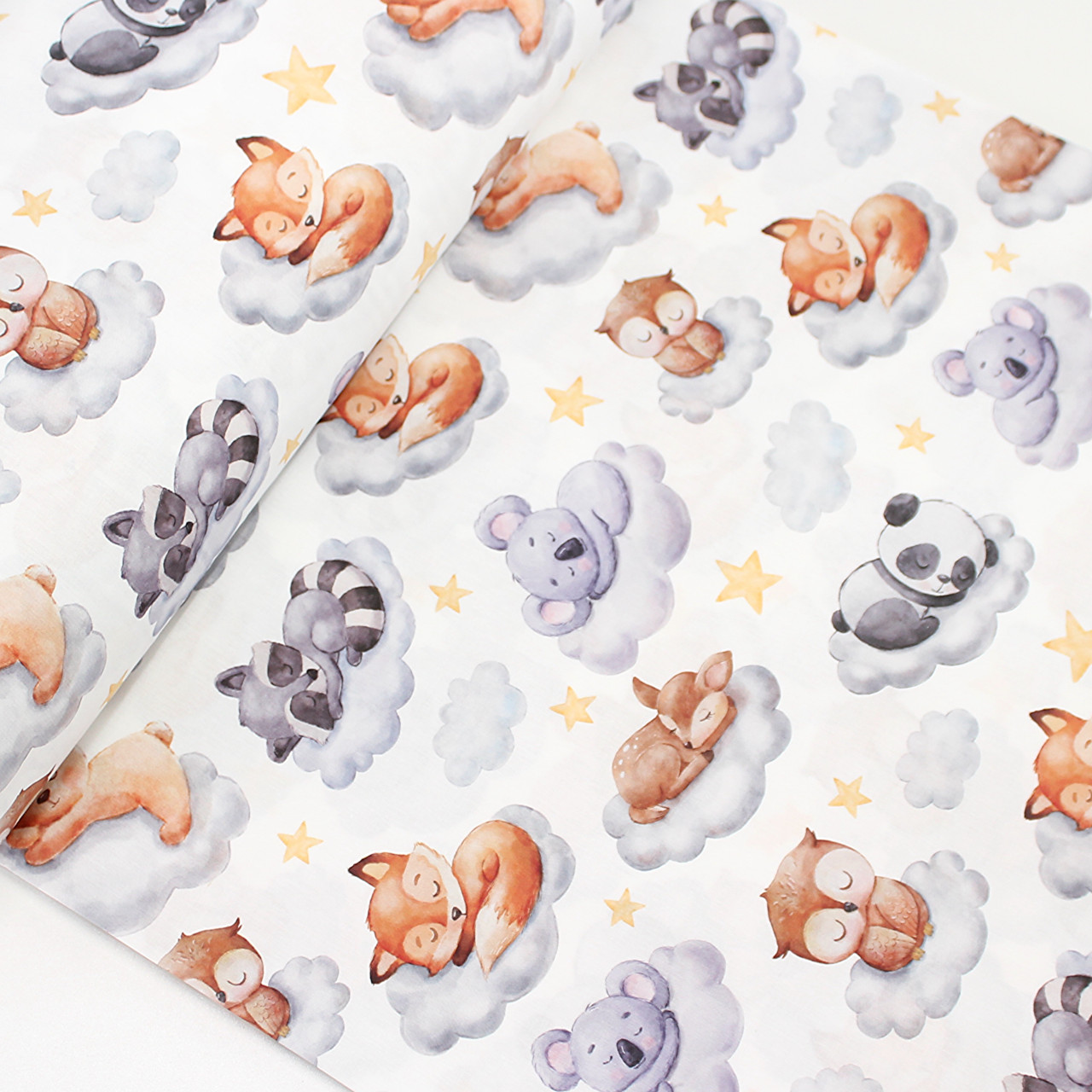 Ранфорс digital "Єноти, панди, коали, лисички та сови, що сплять на хмарі" № TH-3494, фото 1