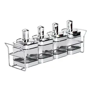 Набір з 4 скляних банок 350 мл на підставці з ложкою для сипучих продуктів хром