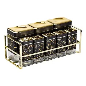 Набір із 8 ємностей для зберігання приправ і спецій по 650/150 мл на металевій підставці чорний