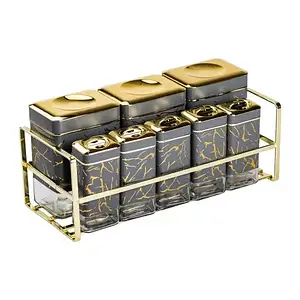 Набір із 8 ємностей для зберігання приправ і спецій по 650/150 мл на металевій підставці сірий