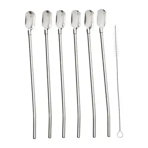 Набір з 6 багаторазових соломинок-ложок з нержавіючої сталі хром