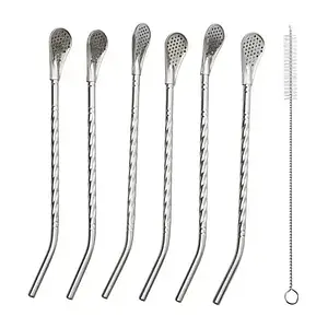 Набір із 6 бомбілій для мате з нержавіючої сталі хром