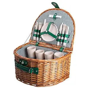 Плетений кошик для пікніка з набором туристичного посуду для кемпінгу на 4 особи 41*31*22 см