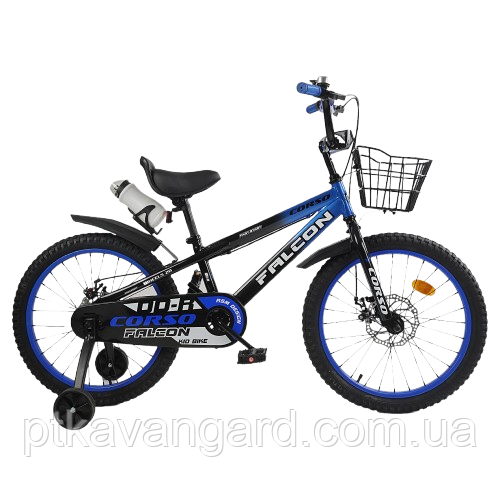 Велосипед дитячий двоколісний Corso 20" з додатковими колесами, ручним гальмом, кошиком, пляшкою, фото 1