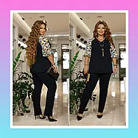 Жіночий костюм великих розмірів батал чорний брючний для повних святковий нарядний стильний офіційний