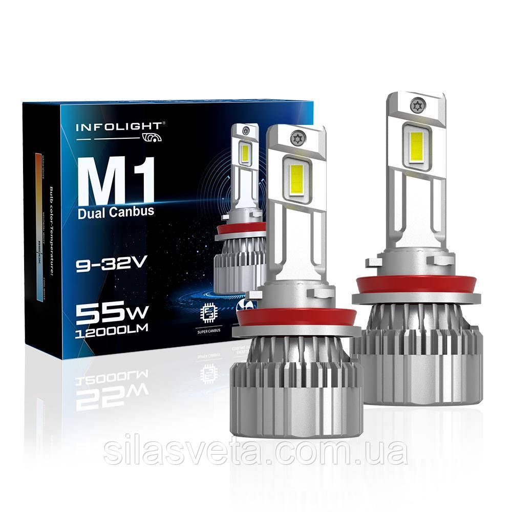 Світлодіодні лампи "INFOLIGHT" M1 (H11)(12000Lm)(6000K)(55W)(9-32V)(Dual Canbus), фото 1