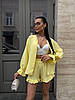 Лимонний жіночий літній легкий натуральний костюм-двійка з мусліну: короткі Шорти та Сорочка на ґудзиках, фото 4
