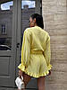Лимонний жіночий літній легкий натуральний костюм-двійка з мусліну: короткі Шорти та Сорочка на ґудзиках, фото 5