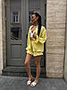 Лимонний жіночий літній легкий натуральний костюм-двійка з мусліну: короткі Шорти та Сорочка на ґудзиках, фото 7