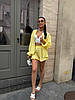 Лимонний жіночий літній легкий натуральний костюм-двійка з мусліну: короткі Шорти та Сорочка на ґудзиках, фото 9