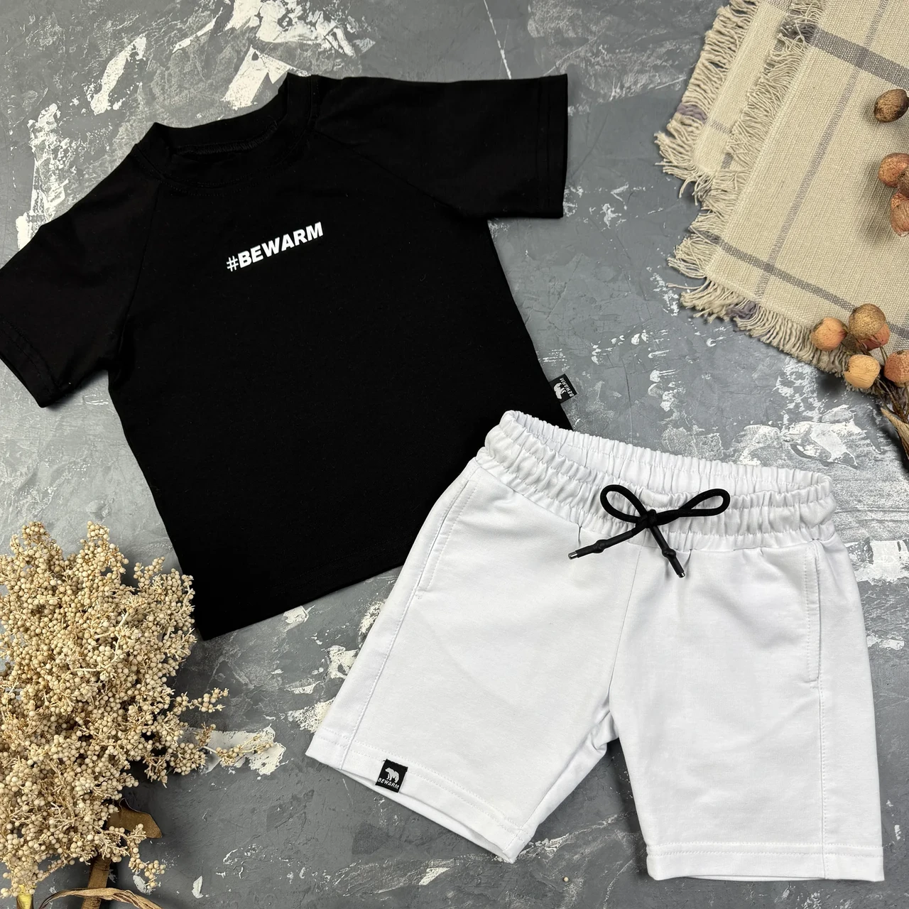 Дитячий літній костюм шорти + футболка BEWARM Білий/Чорний, фото 1
