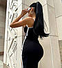 Чорне жіноче літнє прогулянкове плаття міді по фігурі з турецького рубчика на бретелях з розрізом, фото 3