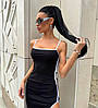 Чорне жіноче літнє прогулянкове плаття міді по фігурі з турецького рубчика на бретелях з розрізом, фото 4