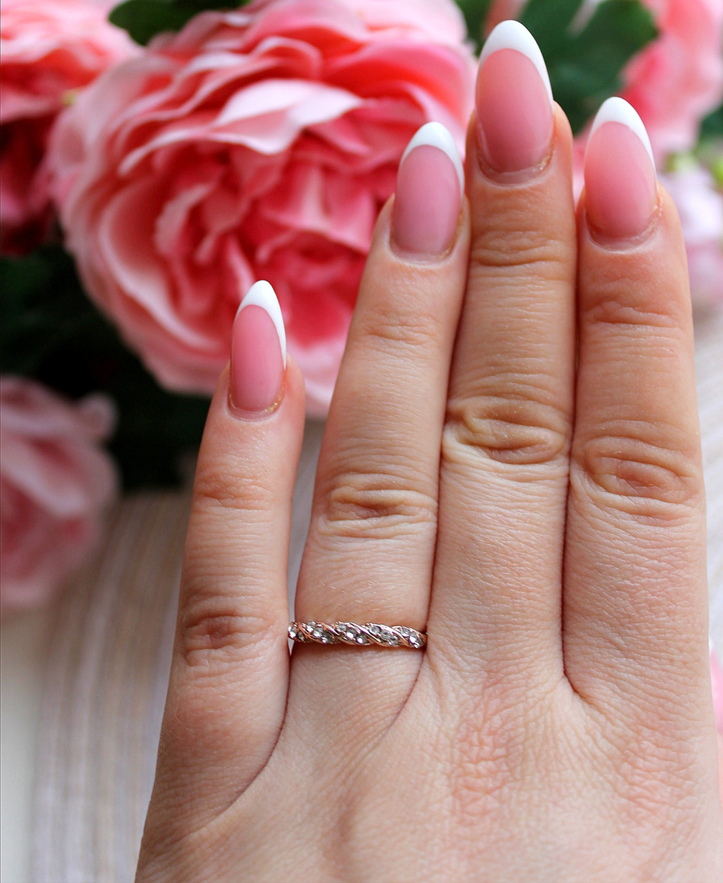 Жіноче кільце з камінням " Перекрут" , розмір 17, рожеве золото, фото 1