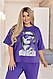 Жіночий прогулянковий літній базовий комфортний костюм футболка з накатом прямі штани двонитка батал, фото 7