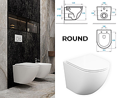 Комплект 5в1: інсталяція Geberit + безобідковий унітаз Round білий, змив TORNADO + клавіша на вибір, фото 6