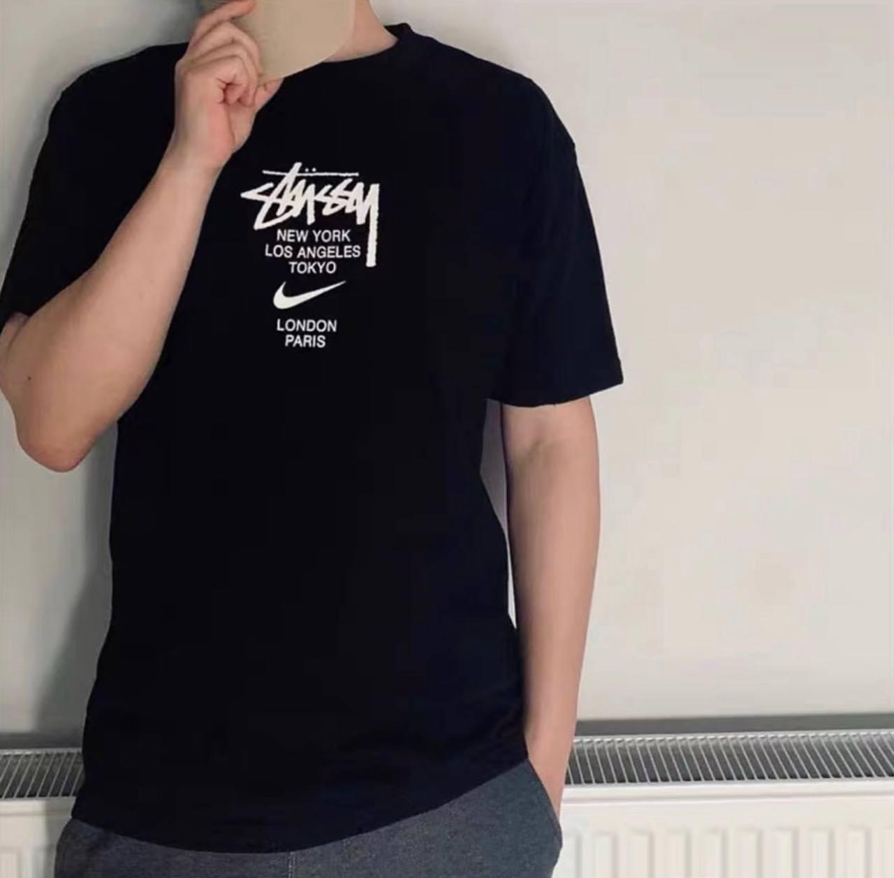 Літня футболка Nike x Stussy Black чорна футболка бавовна Туреччина лого на грудях принт Найк і Стуссі унісекс