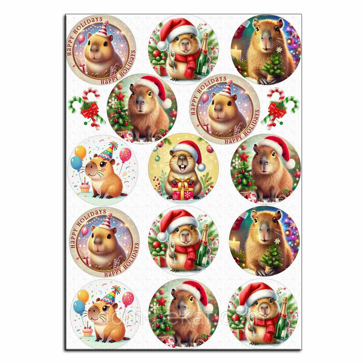 Новий рік Капібари вафельна картинка для капкейків 6 см NS