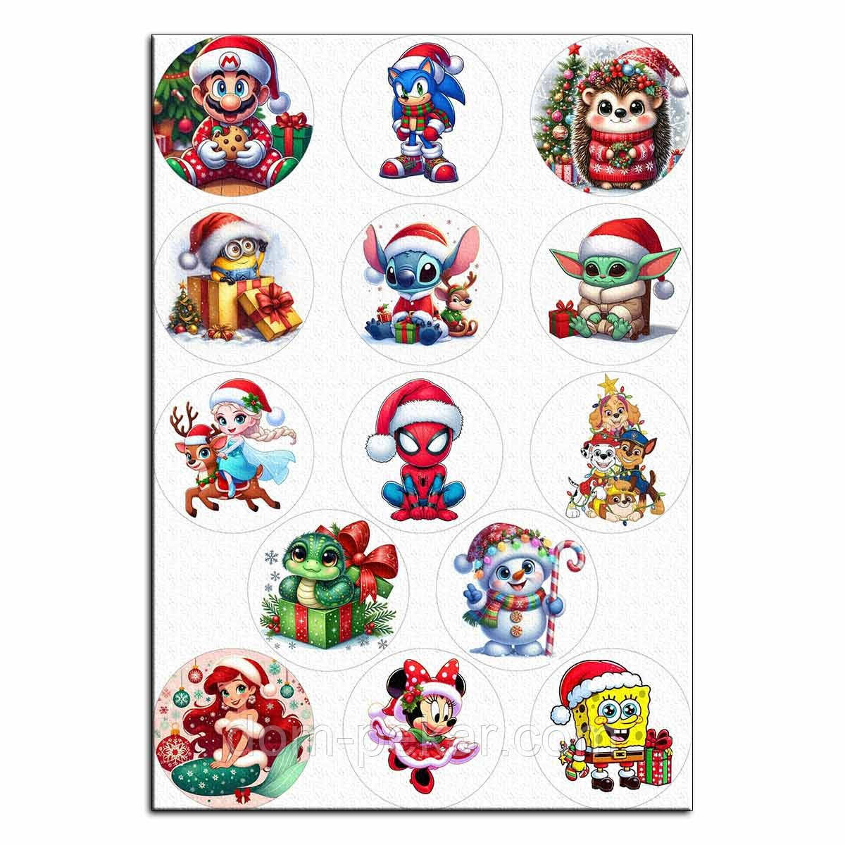 Новий рік Персонажі вафельна картинка для капкейків 6 см NS